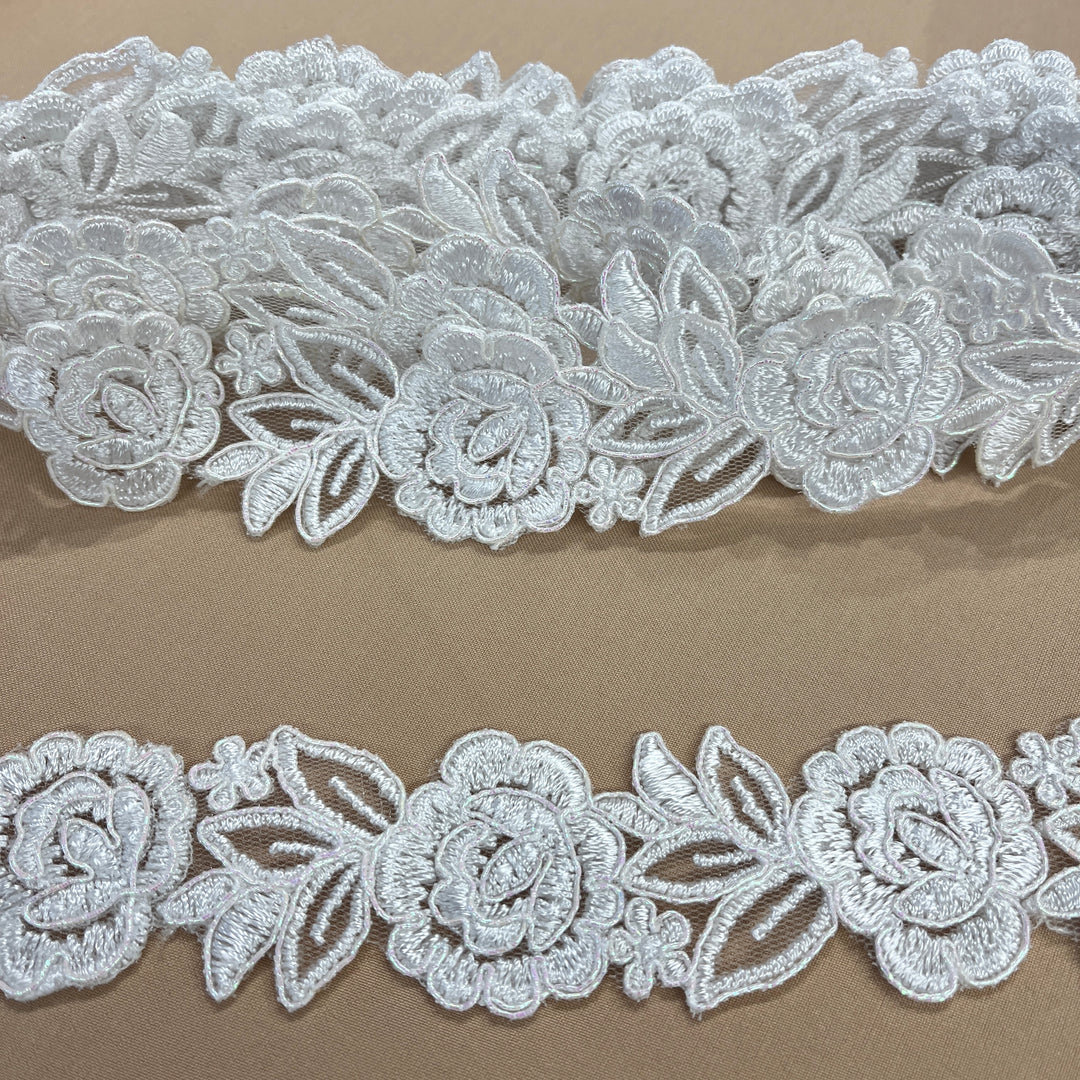 Corded Lace Trimming Embroidered on 100% Polyester Net Mesh | Lace USA - 97109W