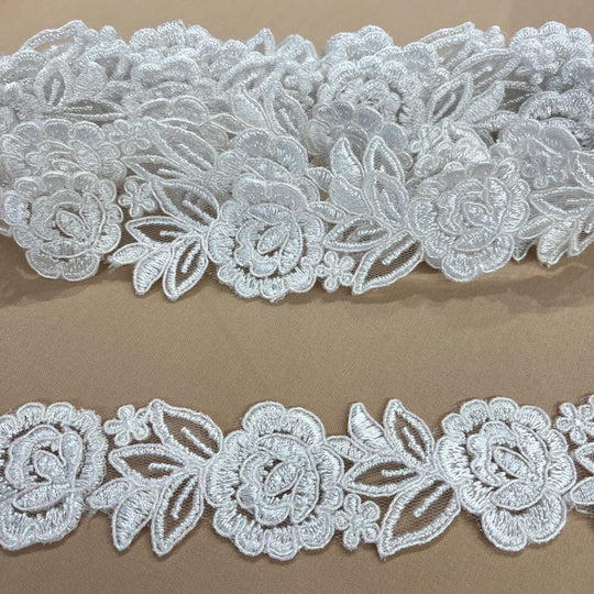 Corded Lace Trimming Embroidered on 100% Polyester Net Mesh | Lace USA - 97109W
