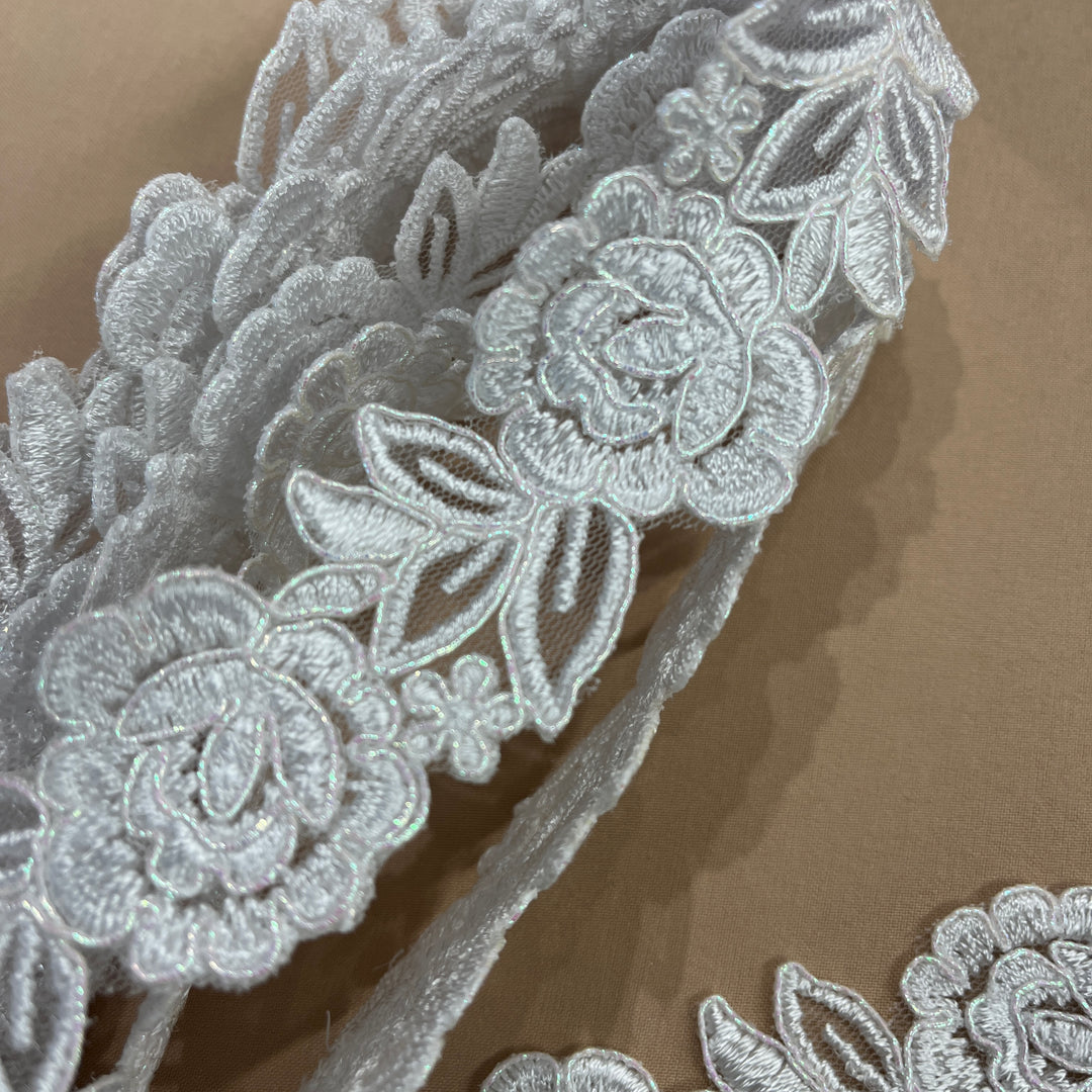 Corded Lace Trimming Embroidered on 100% Polyester Net Mesh | Lace USA - 97109W