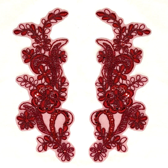 Wine Color Beaded & Corded Floral Lace Applique Embroidered on 100% Polyester | Lace USA - KZ-67HB