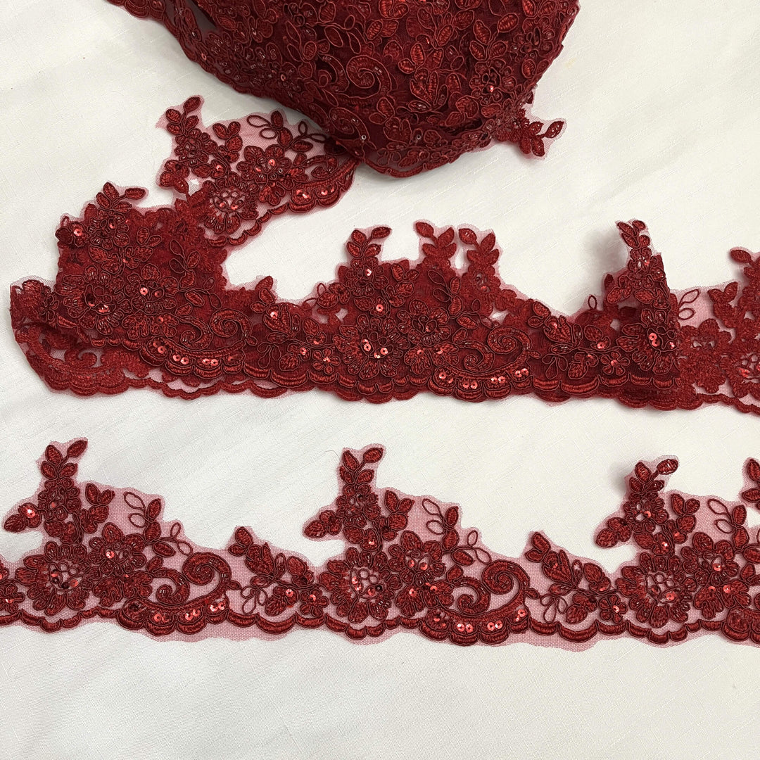 Ribete de encaje con cordón y cuentas bordado en organza 100 % poliéster | Encaje EE. UU.