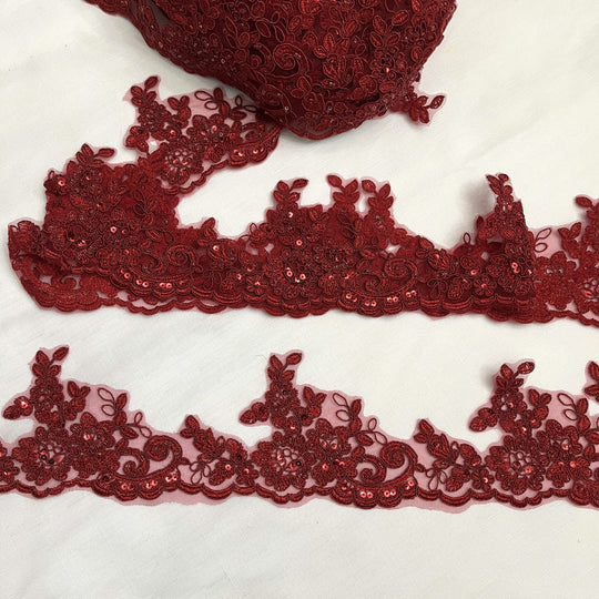 Ribete de encaje con cordón y cuentas bordado en organza 100 % poliéster | Encaje EE. UU.