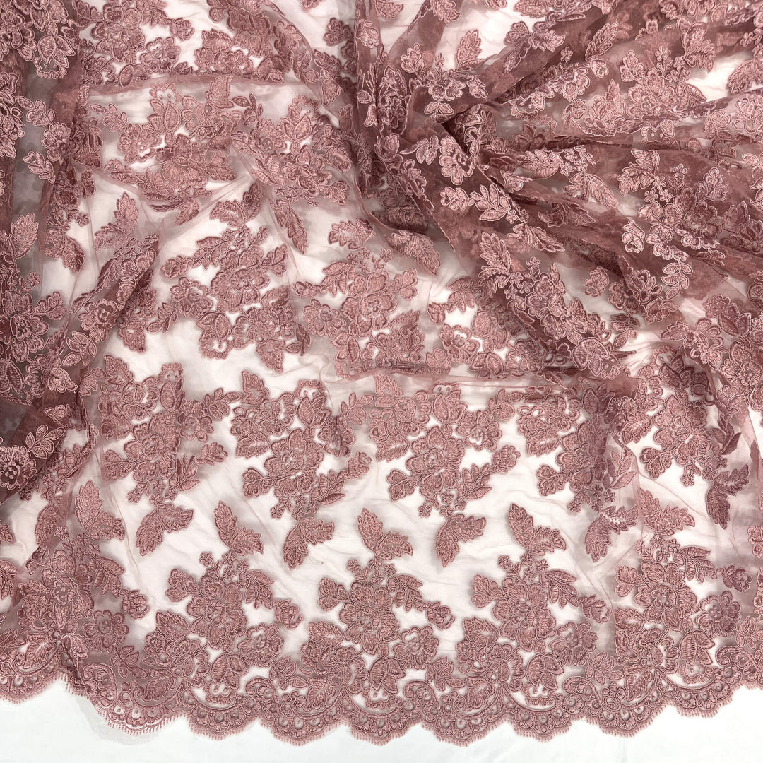 Corded Bridal Lace Fabric Embroidered on 100% Polyester Net Mesh | Lace USA - 95409W