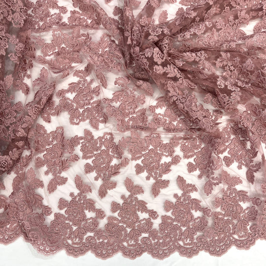 Corded Bridal Lace Fabric Embroidered on 100% Polyester Net Mesh | Lace USA - 95409W