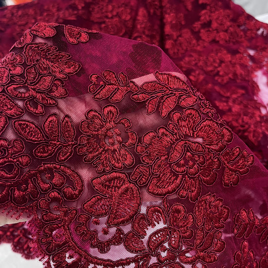 Corded Bridal Lace Fabric Embroidered on 100% Polyester Net Mesh | Lace USA - 95409W