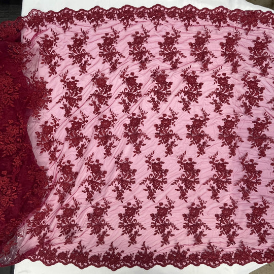 Corded Floral Lace Fabric with Scalloped Edges – Bridal & Dress Lace | Lace USA - 97154W