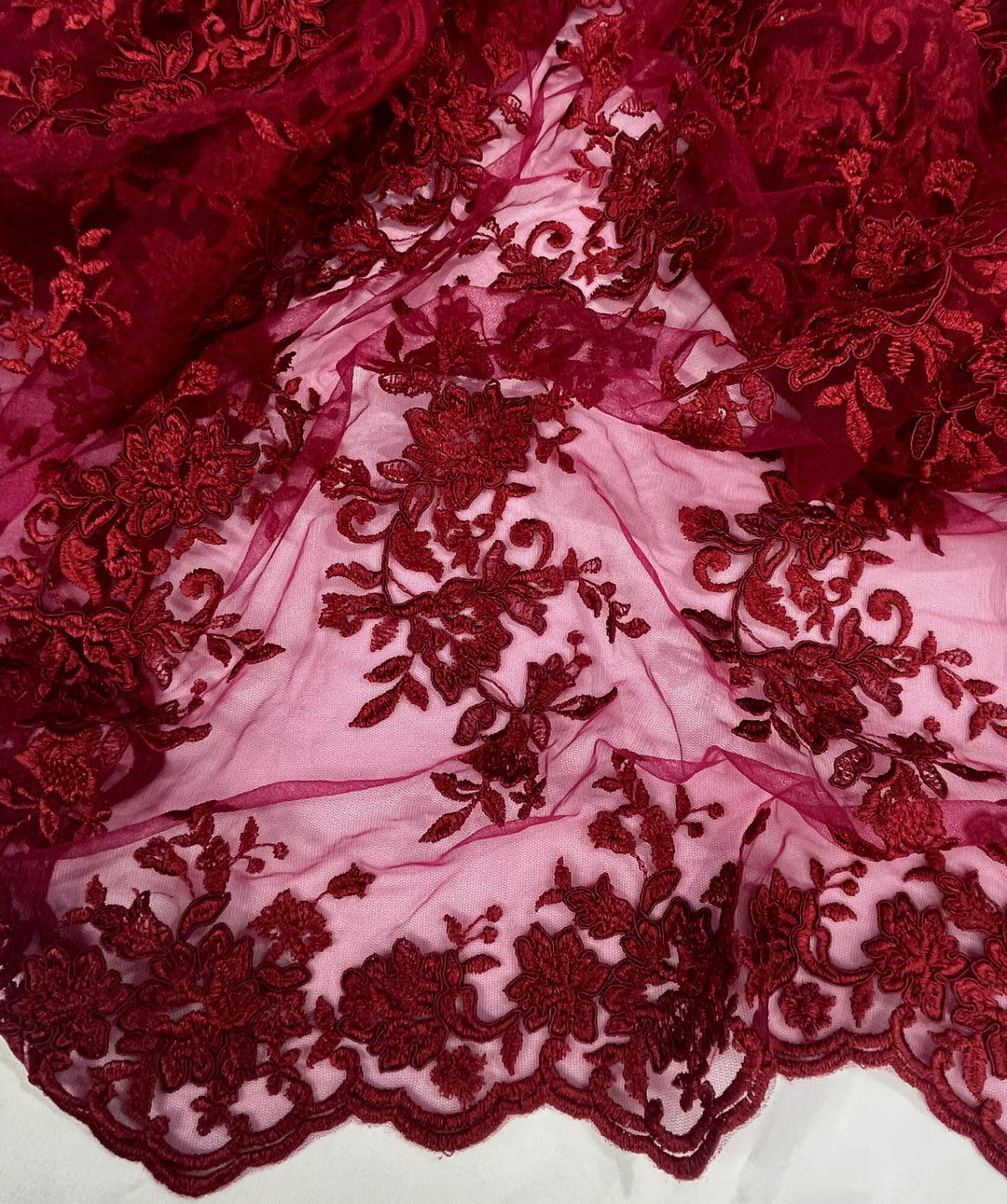 Corded Floral Lace Fabric with Scalloped Edges – Bridal & Dress Lace | Lace USA - 97154W