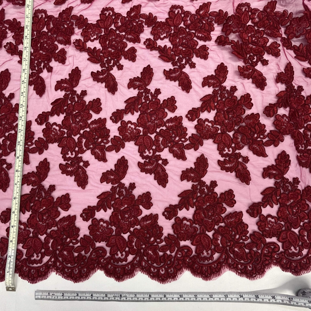 Corded Bridal Lace Fabric Embroidered on 100% Polyester Net Mesh | Lace USA - 95409W