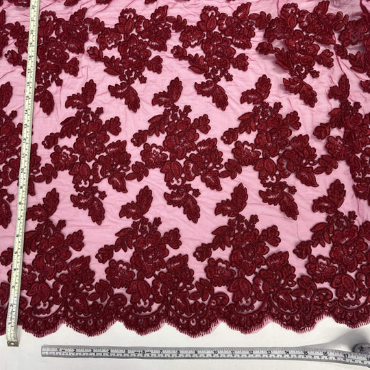 Corded Bridal Lace Fabric Embroidered on 100% Polyester Net Mesh | Lace USA - 95409W