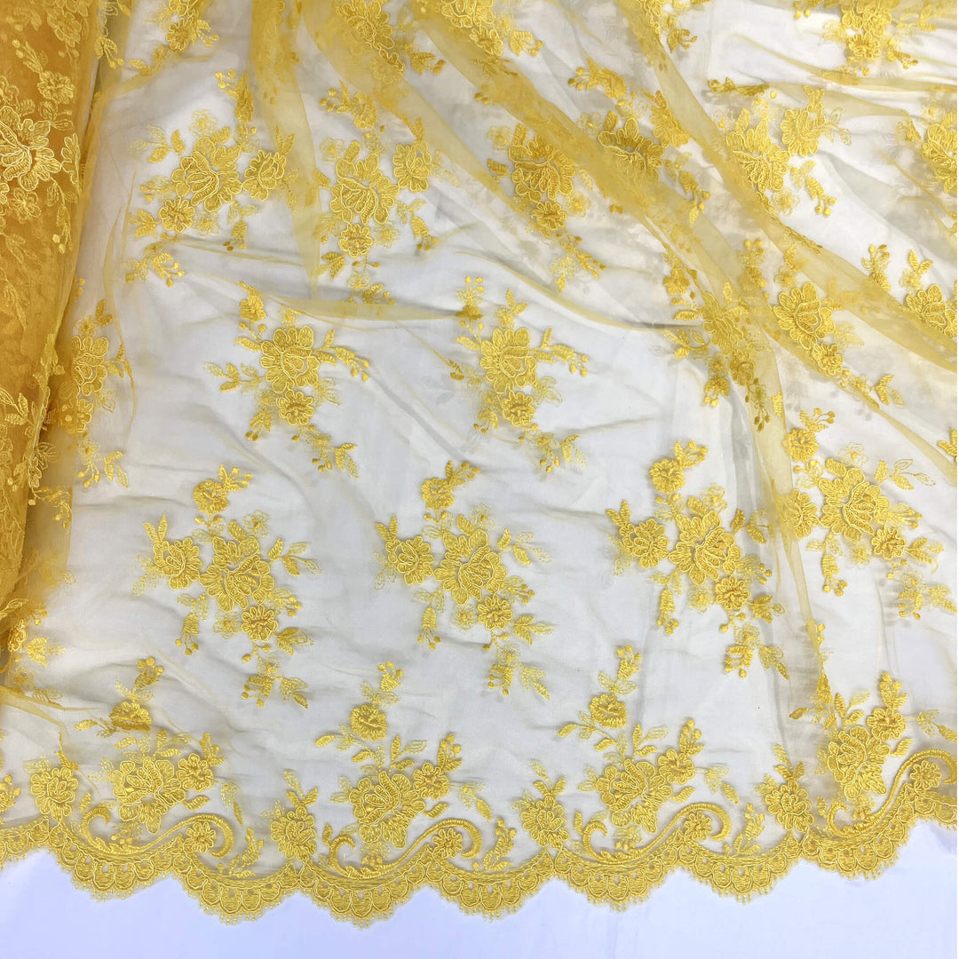 Tela de encaje nupcial con cordón bordada en malla de red 100% poliéster | Encaje EE. UU.