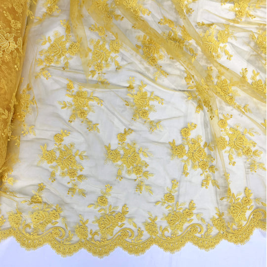Tela de encaje nupcial con cordón bordada en malla de red 100% poliéster | Encaje EE. UU.