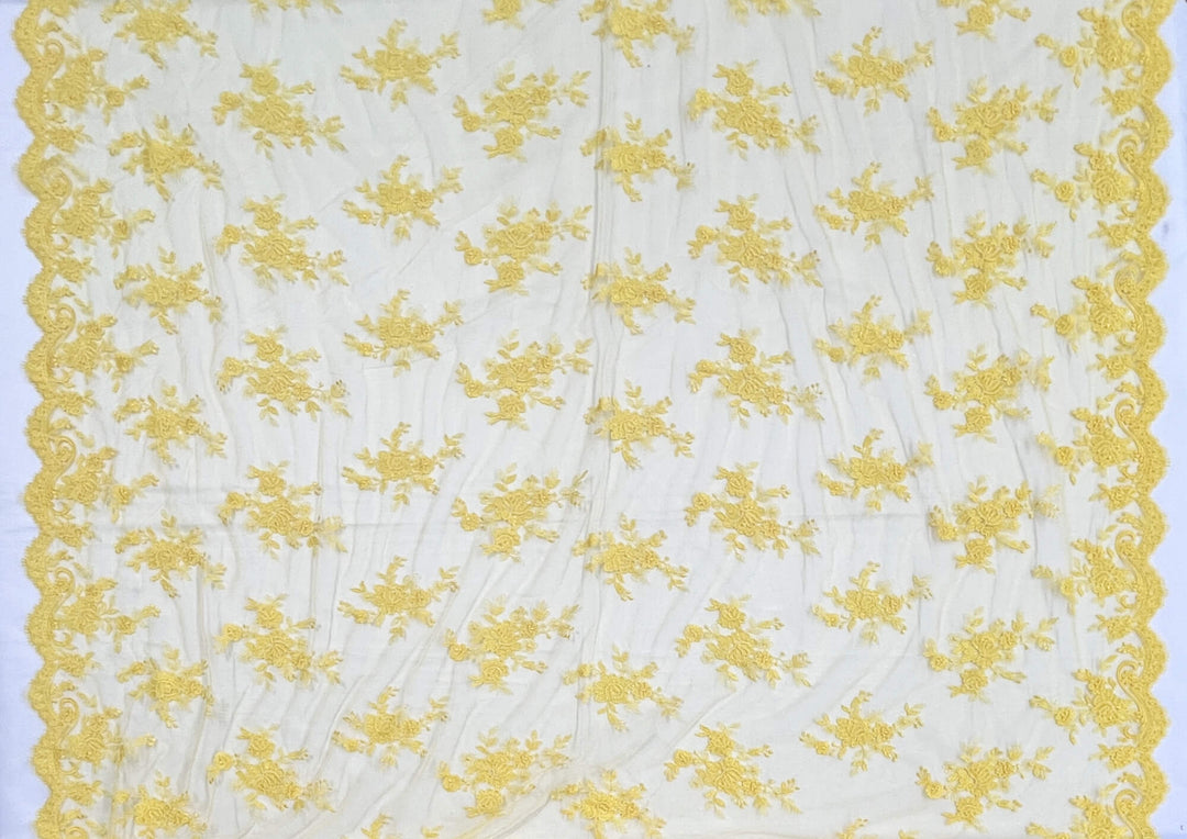 Tela de encaje nupcial con cordón bordada en malla de red 100% poliéster | Encaje EE. UU.