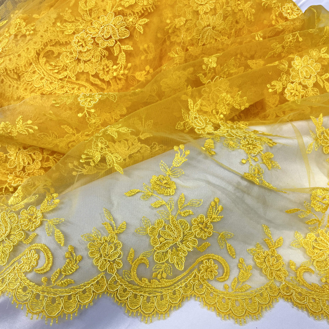 Tela de encaje nupcial con cordón bordada en malla de red 100% poliéster | Encaje EE. UU.