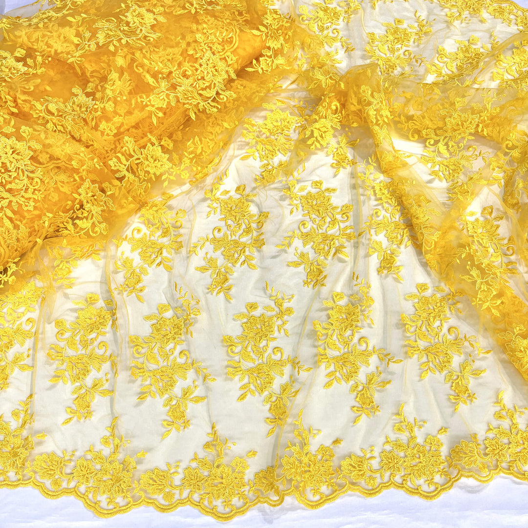 Tela de encaje nupcial con cordón bordada en malla de red 100% poliéster | Encaje EE. UU.