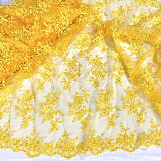 Tela de encaje nupcial con cordón bordada en malla de red 100% poliéster | Encaje EE. UU.