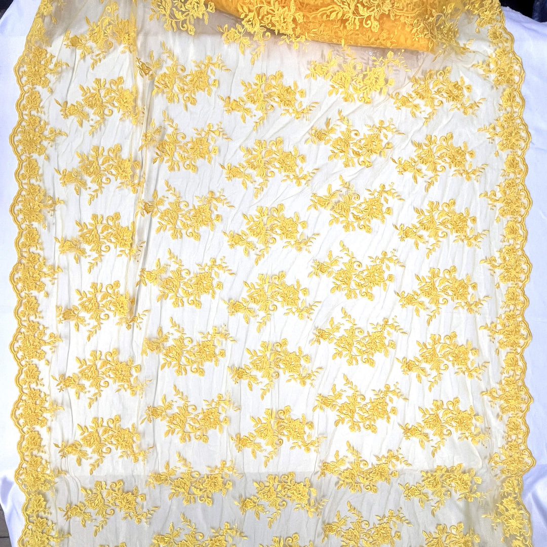 Tela de encaje nupcial con cordón bordada en malla de red 100% poliéster | Encaje EE. UU.