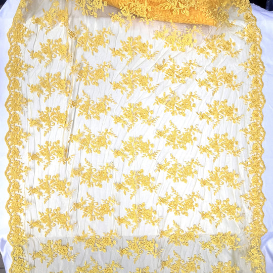 Tela de encaje nupcial con cordón bordada en malla de red 100% poliéster | Encaje EE. UU.