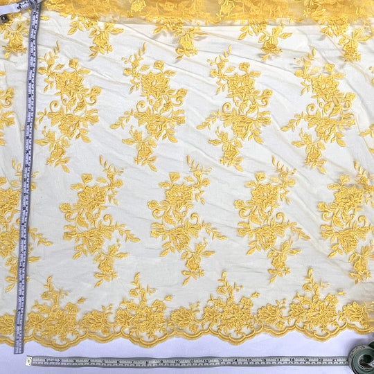 Tela de encaje nupcial con cordón bordada en malla de red 100% poliéster | Encaje EE. UU.