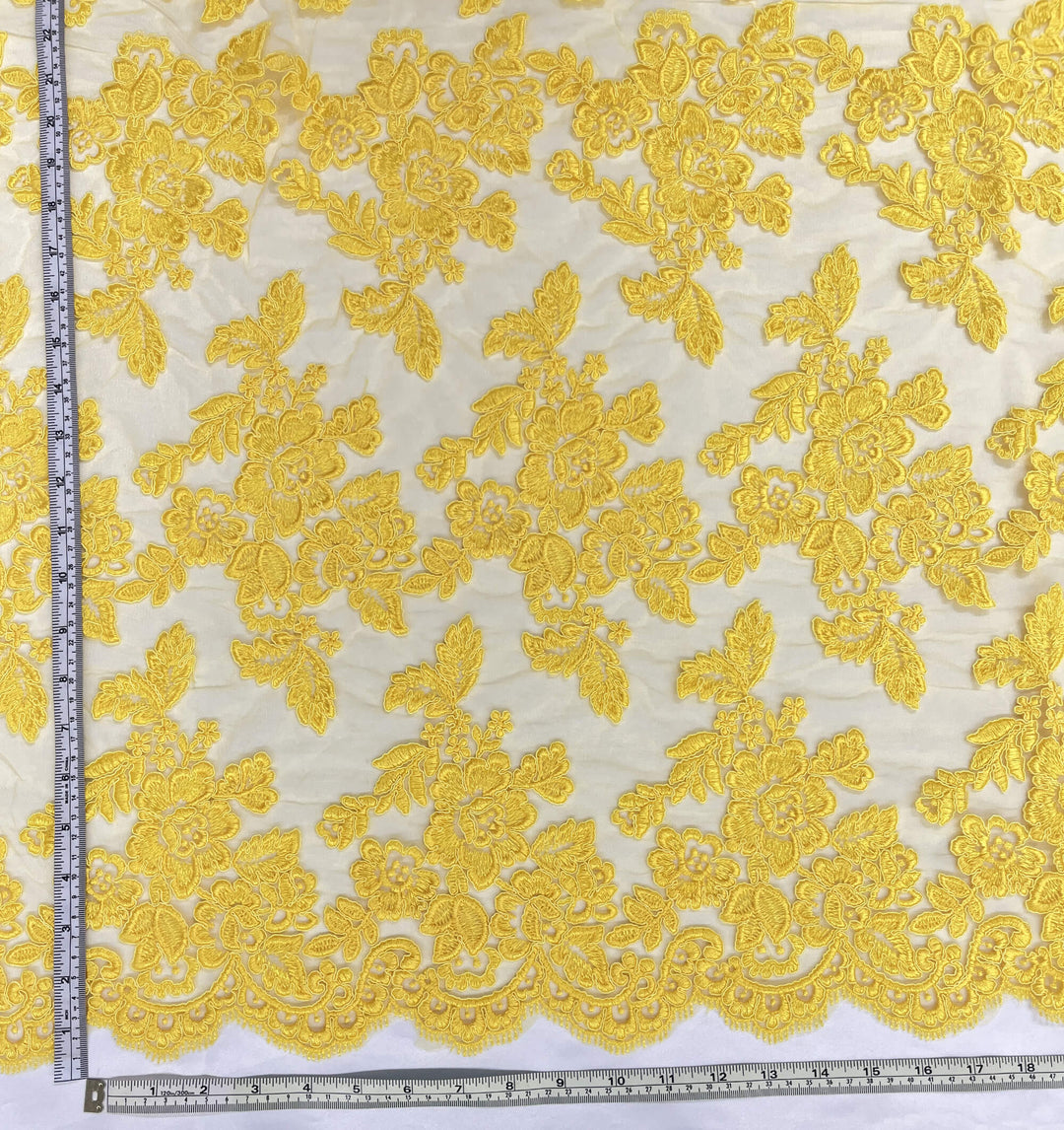 Corded Bridal Lace Fabric Embroidered on 100% Polyester Net Mesh | Lace USA - 95409W