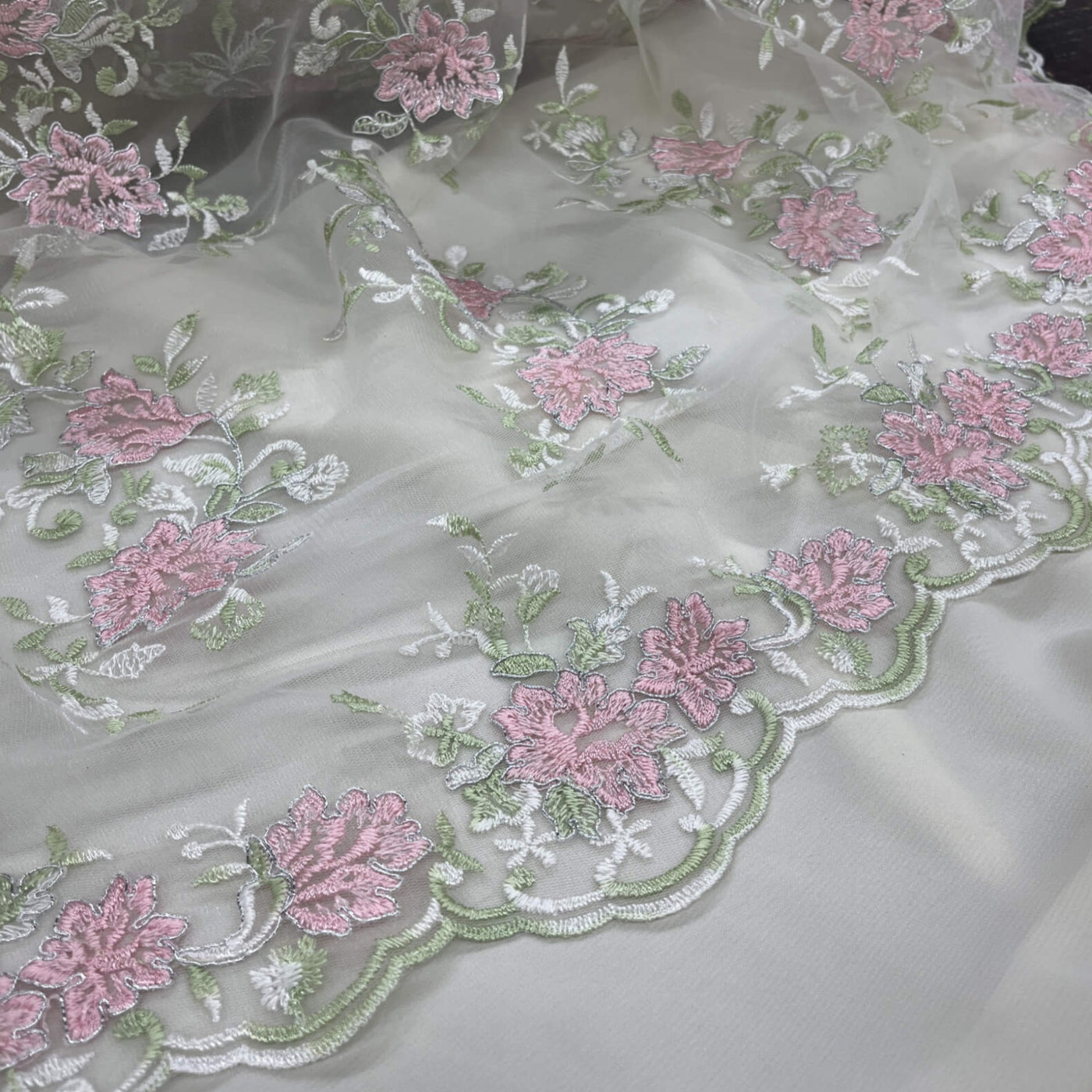 Corded Bridal Lace Fabric Embroidered on 100% Polyester Net Mesh | Lace USA - 97154W