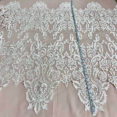 Corded Bridal Lace Fabric Embroidered on 100% Polyester Net Mesh | Lace USA