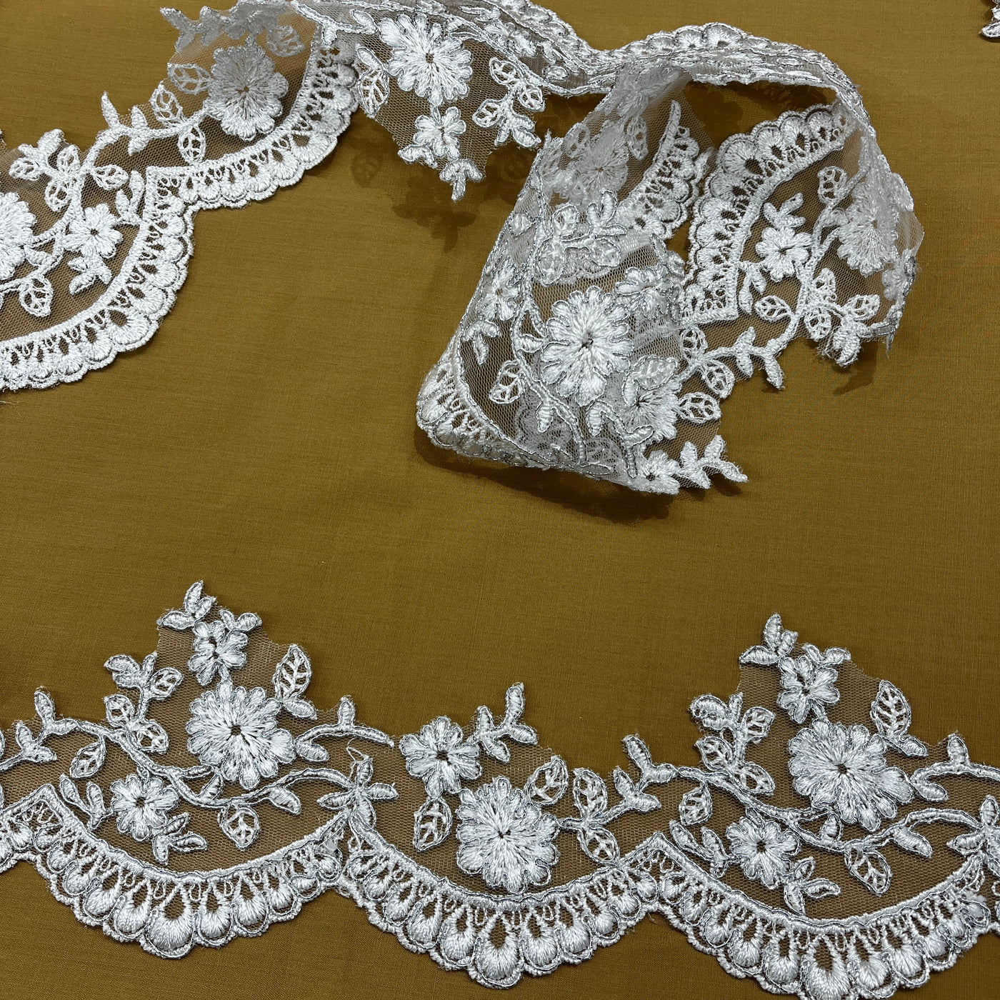 Corded Lace Trimming Embroidered on 100% Polyester Net Mesh | Lace USA - 96215W