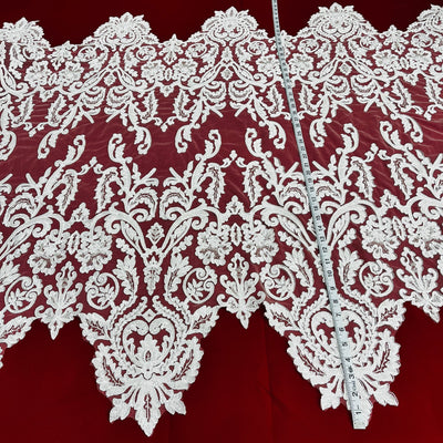 Beaded & Corded Bridal Lace Fabric Embroidered on 100% Polyester Net Mesh | Lace USA