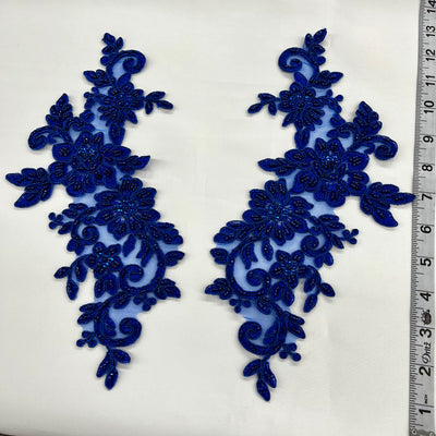 Beaded & Corded Silver Floral Appliqué Lace Embroidered on 100% Polyester Organza or Net Mesh. This can be applied to Theatrical dance ballroom costumes, bridal dresses, bridal headbands endless possibilities. Sold By Pair. Lace Usa