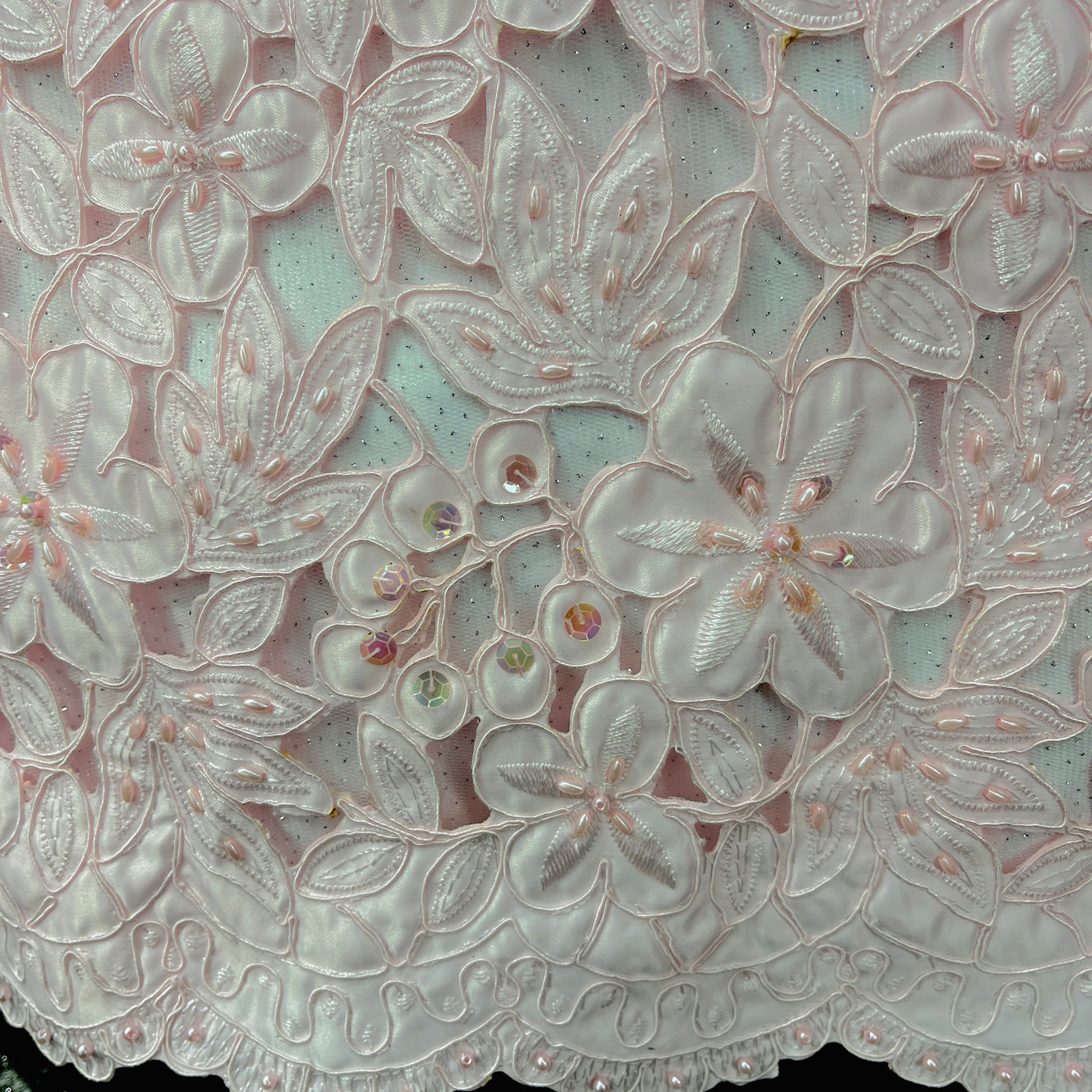 Corded Bridal Lace Fabric Embroidered on 100% Polyester Satin | Lace USA