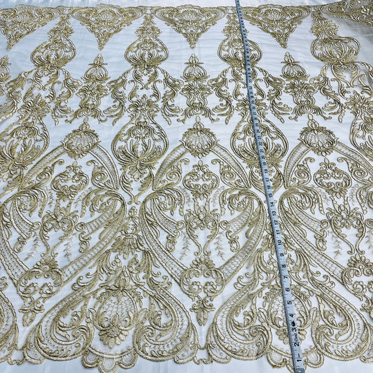 Corded Bridal Lace Fabric Embroidered on 100% Polyester Net Mesh | Lace USA