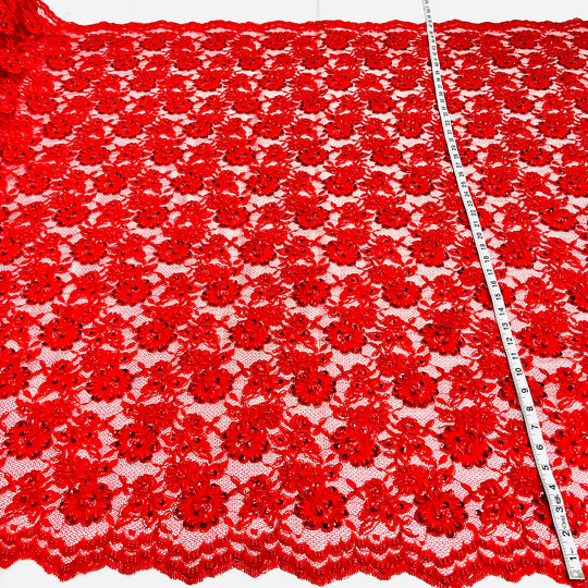 Beaded & Corded Lace Fabric Embroidered on 100% Polyester Net Mesh | Lace USA