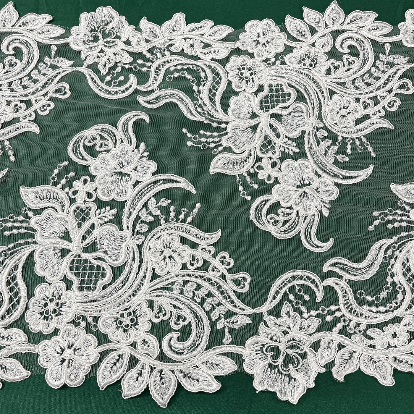 Corded Double Sided Lace Trimming Embroidered on 100% Polyester Net Mesh | Lace USA - 96962W/2