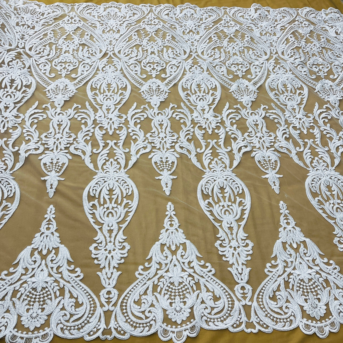 Corded Bridal Lace Fabric Embroidered on 100% Polyester Net Mesh | Lace USA
