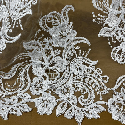 Corded Double Sided Lace Trimming Embroidered on 100% Polyester Net Mesh | Lace USA - 96962W/2