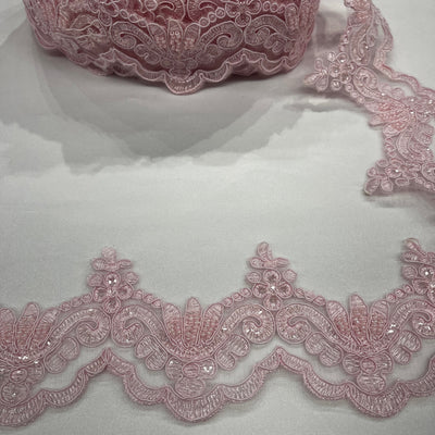 Beaded & Corded Lace Trimming Embroidered on 100% Polyester Net Mesh | Lace USA