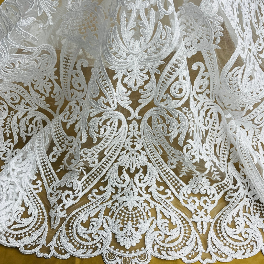 where to buy lace fabric for wedding dress White 3D Floral Lace Fabric, Beaded Wedding Dress Lace, Bridal Gown Fabric, Couture Lace B00547
