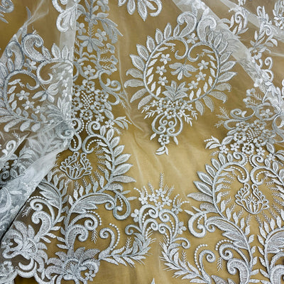 Corded Bridal Lace Fabric Embroidered on 100% Polyester Net Mesh | Lace USA