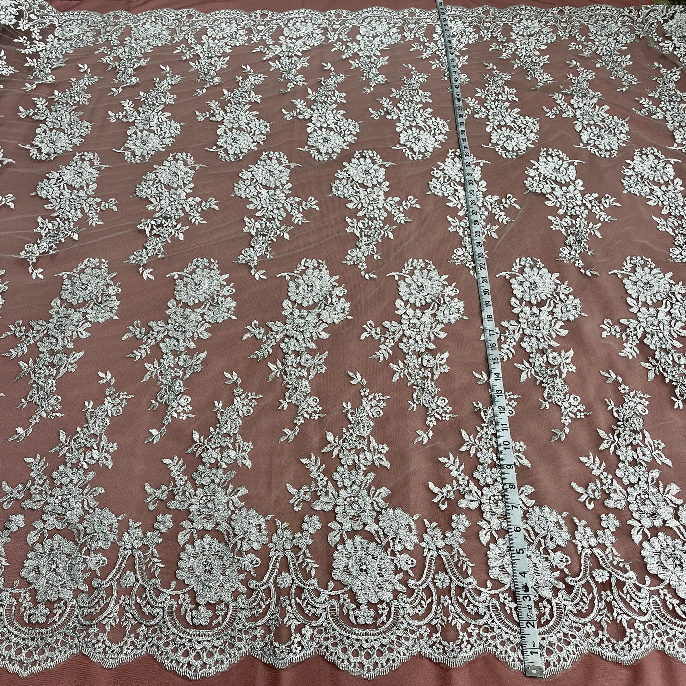 Corded Bridal Lace Fabric Embroidered on 100% Polyester Net Mesh | Lace USA