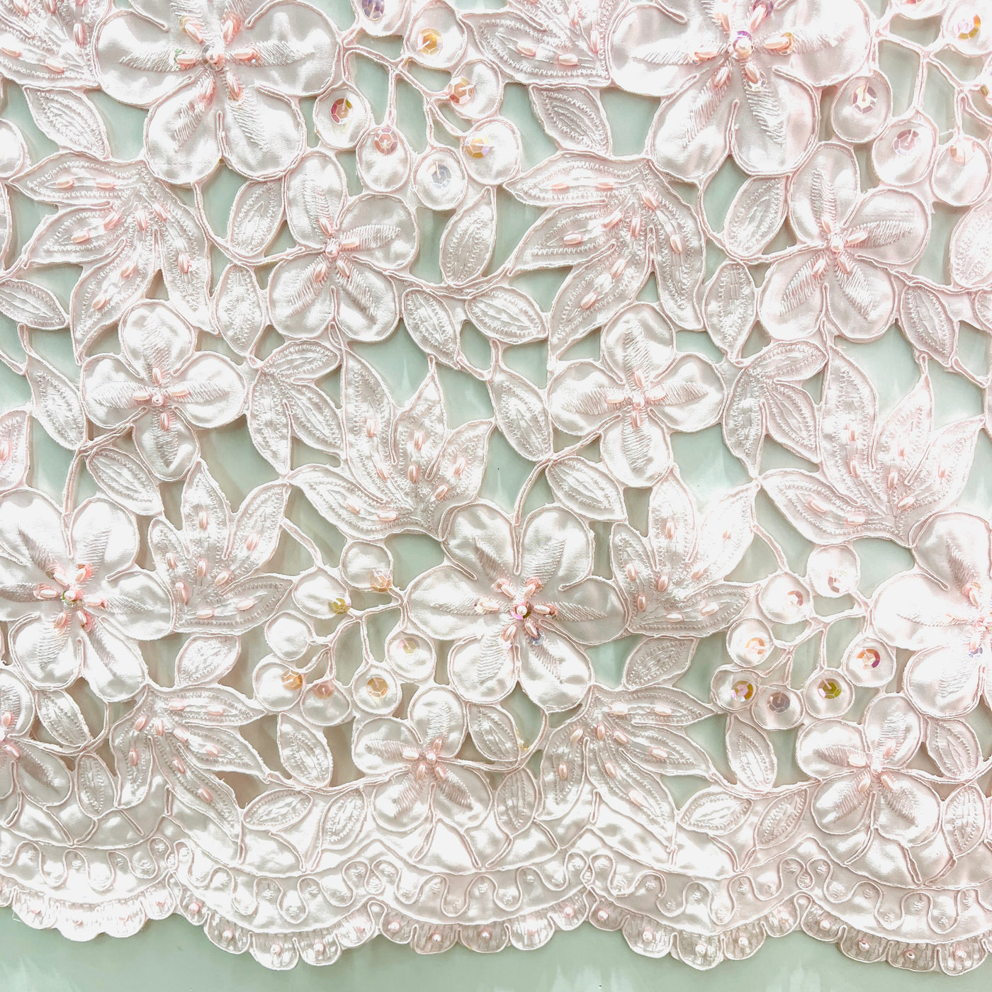 Corded Bridal Lace Fabric Embroidered on 100% Polyester Satin | Lace USA