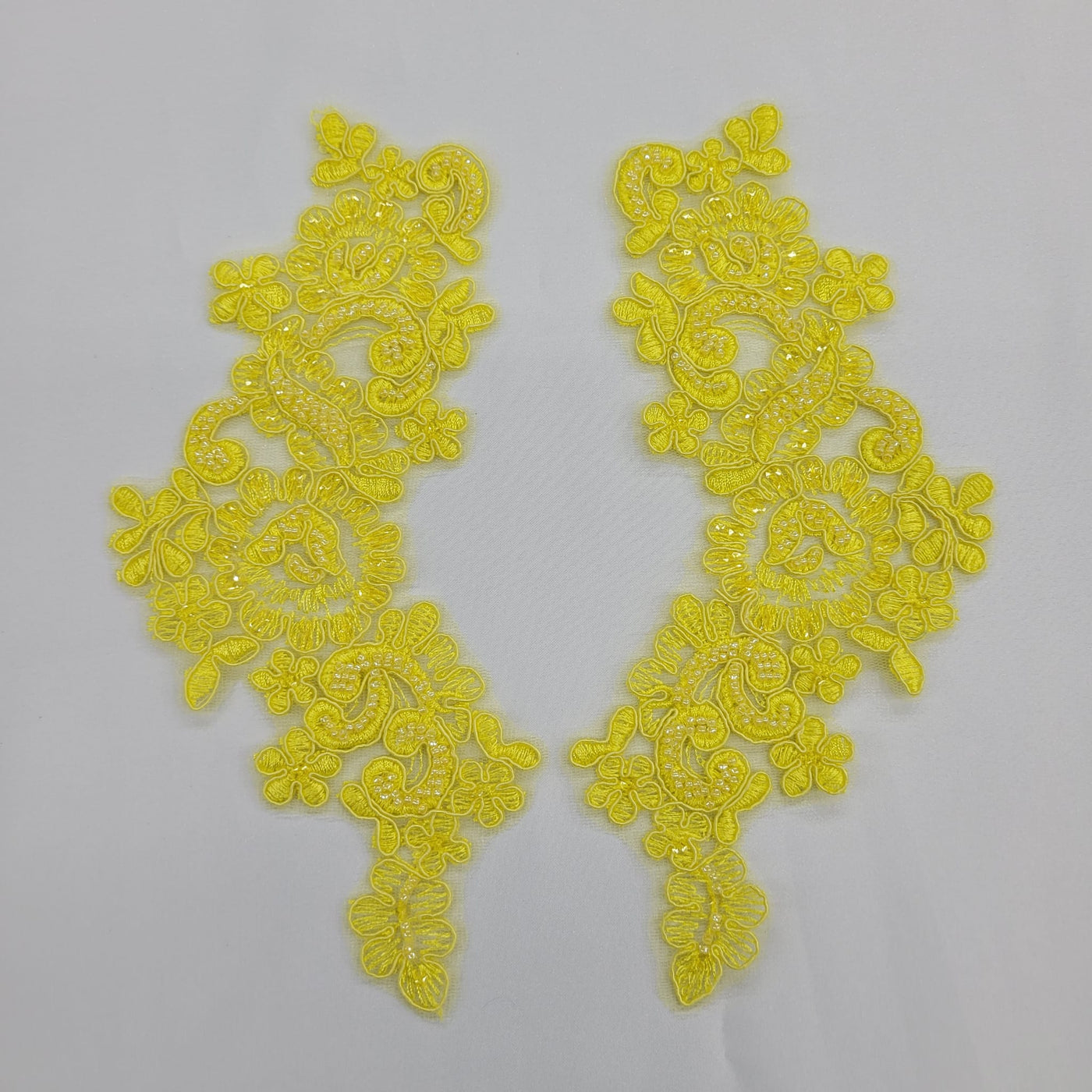 Beaded & Corded Floral Lace Applique Embroidered on 100% Polyester | Lace USA