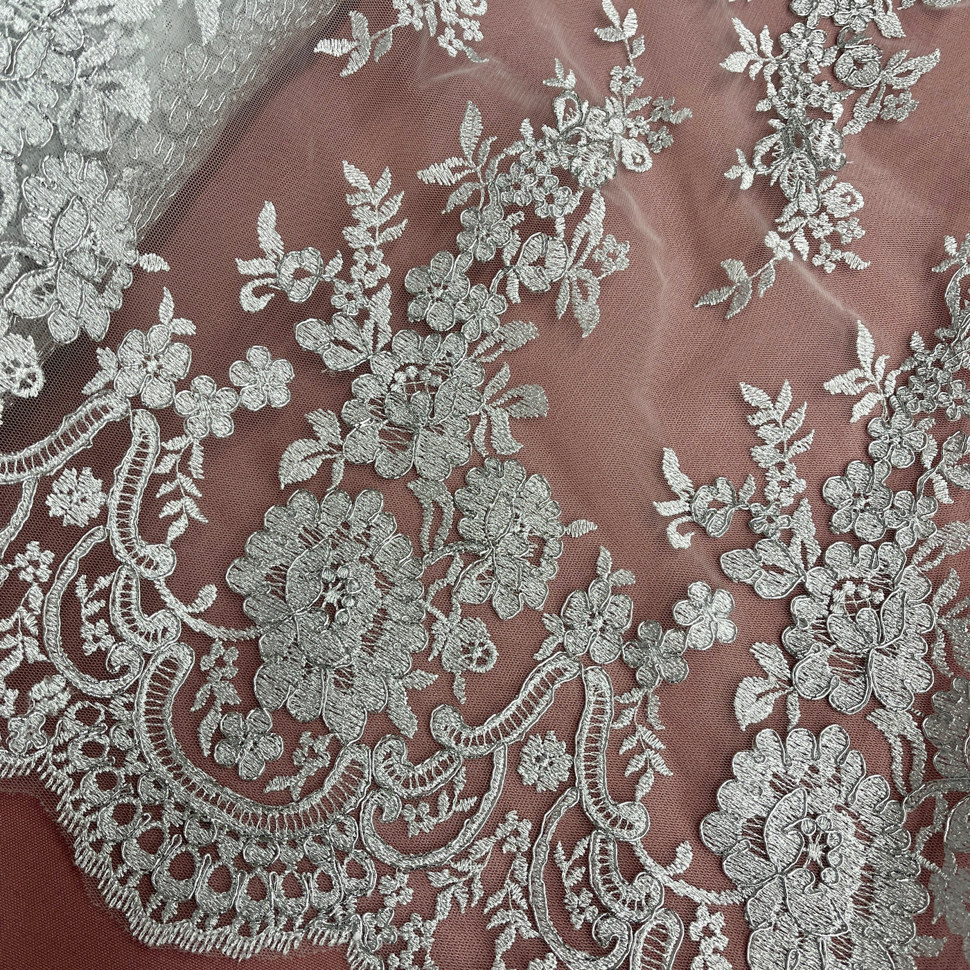 Corded Bridal Lace Fabric Embroidered on 100% Polyester Net Mesh | Lace USA