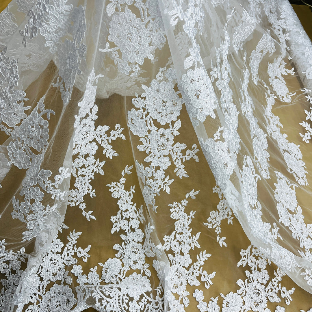 Corded Bridal Lace Fabric Embroidered on 100% Polyester Net Mesh | Lace USA - 96989W - Gold / 54" Corded Bridal Lace Fabric Embroidered on 100% Polyester Net Mesh | Lace USA - 96989W - Gold / 54"