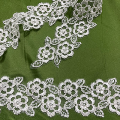 Beaded & Corded Lace Trimming Embroidered on 100% Polyester | Lace USA - KZ-38