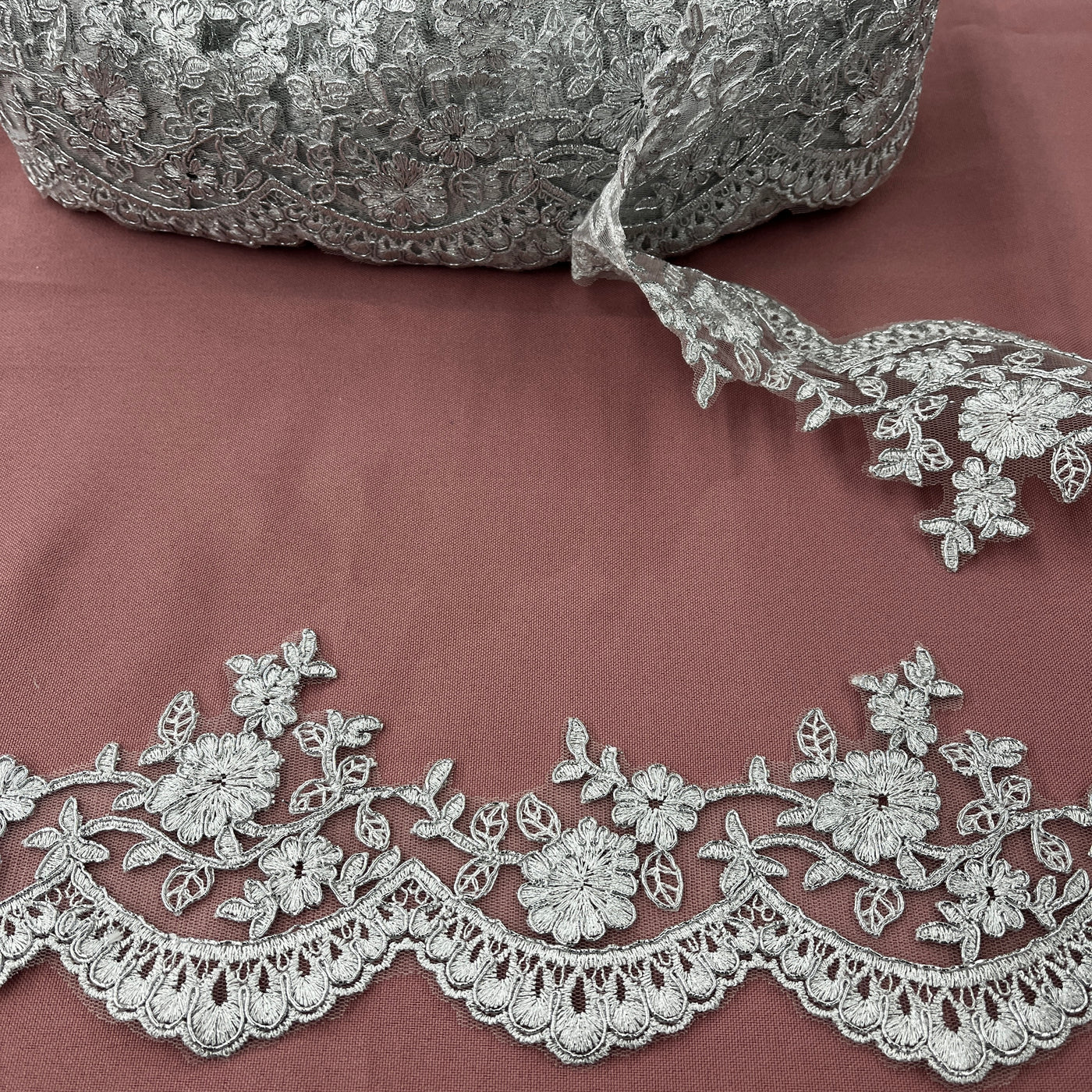Corded Lace Trimming Embroidered on 100% Polyester Net Mesh | Lace USA - 96215W