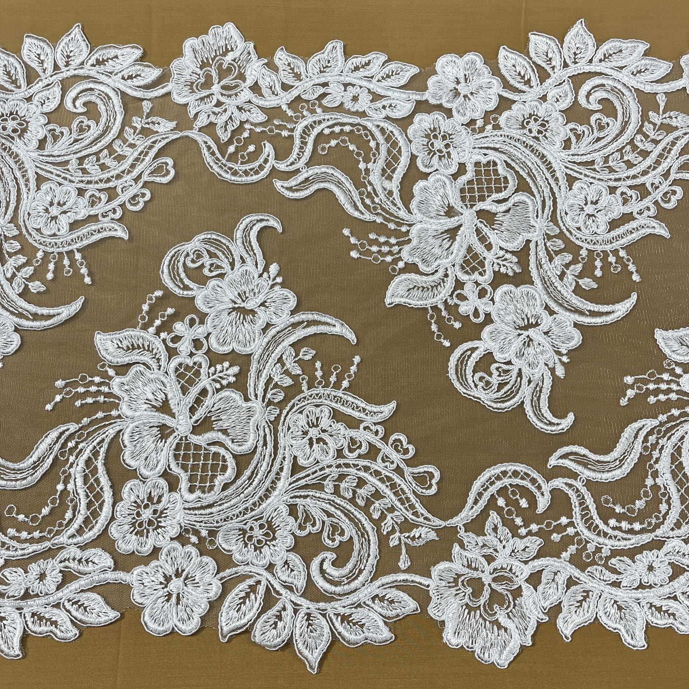 Corded Double Sided Lace Trimming Embroidered on 100% Polyester Net Mesh | Lace USA - 96962W/2