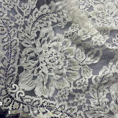 Beaded Chantilly Embroidered Lace Fabric with Eyelash Scallop | Lace USA - GD-316