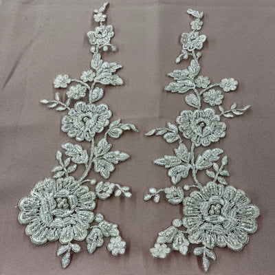 Beaded & Corded Floral Applique Lace Embroidered on 100% Polyester. Lace Usa