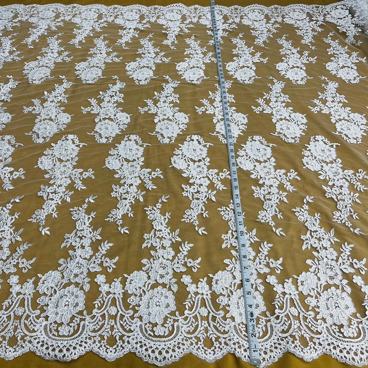 Corded Bridal Lace Fabric Embroidered on 100% Polyester Net Mesh | Lace USA