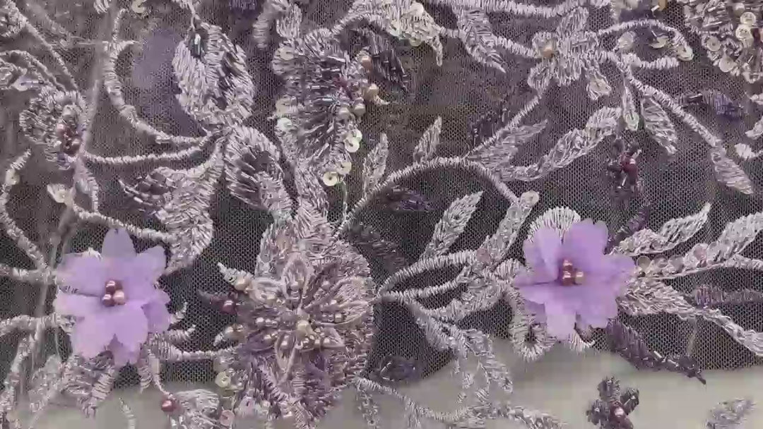 Beaded 3D Floral Lace Fabric with Rhinestones – Embroidered Bridal, Quinceañera & Evening Dress Lace | Lace USA - GD-3165