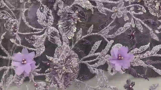 Beaded 3D Floral Lace Fabric with Rhinestones – Embroidered Bridal, Quinceañera & Evening Dress Lace | Lace USA - GD-3165